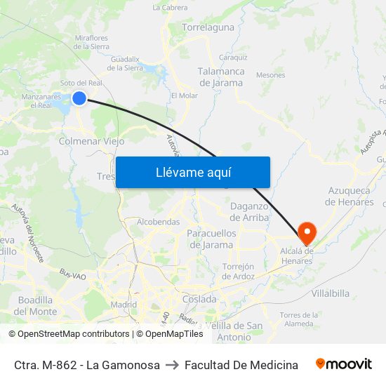 Ctra. M-862 - La Gamonosa to Facultad De Medicina map