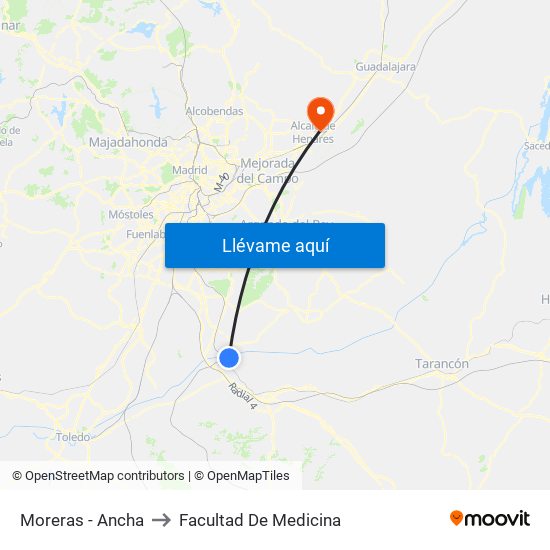 Moreras - Ancha to Facultad De Medicina map