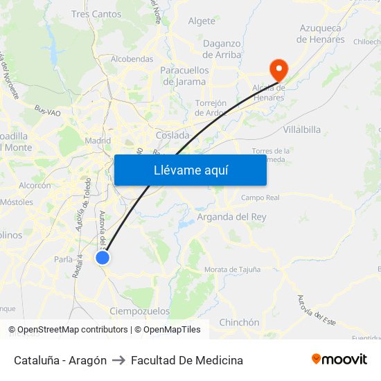Cataluña - Aragón to Facultad De Medicina map