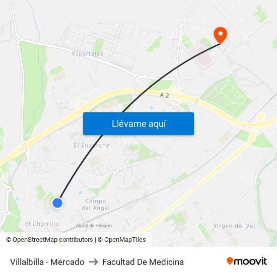 Villalbilla - Mercado to Facultad De Medicina map