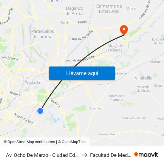 Av. Ocho De Marzo - Ciudad Educativa to Facultad De Medicina map