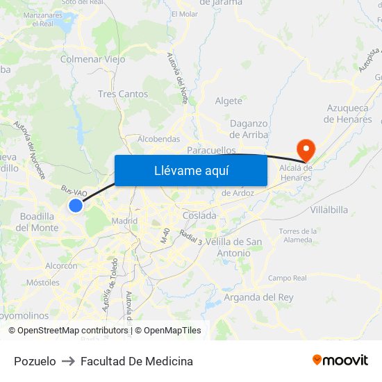 Pozuelo to Facultad De Medicina map