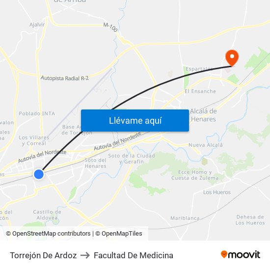 Torrejón De Ardoz to Facultad De Medicina map