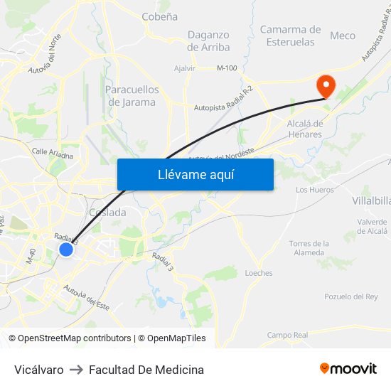Vicálvaro to Facultad De Medicina map
