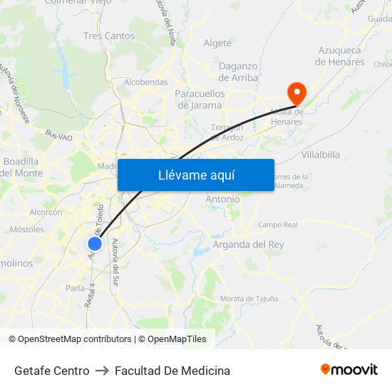 Getafe Centro to Facultad De Medicina map