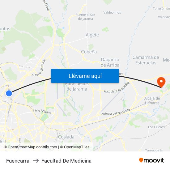 Fuencarral to Facultad De Medicina map