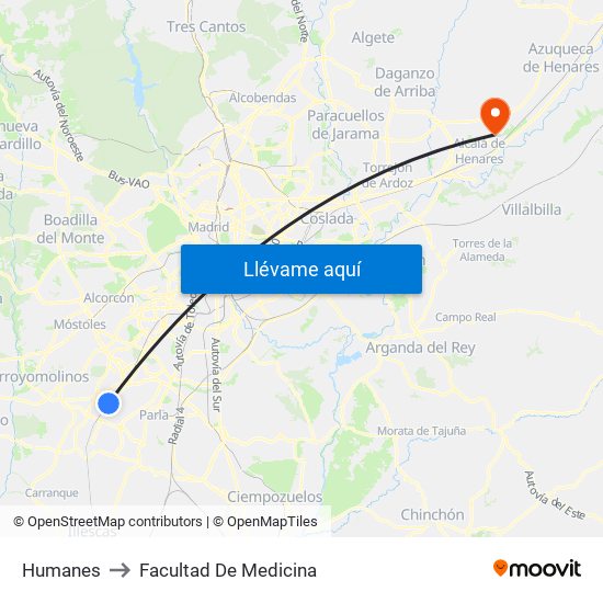 Humanes to Facultad De Medicina map