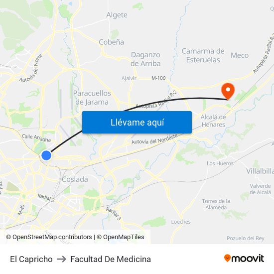 El Capricho to Facultad De Medicina map