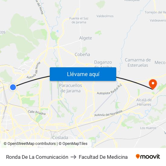 Ronda De La Comunicación to Facultad De Medicina map