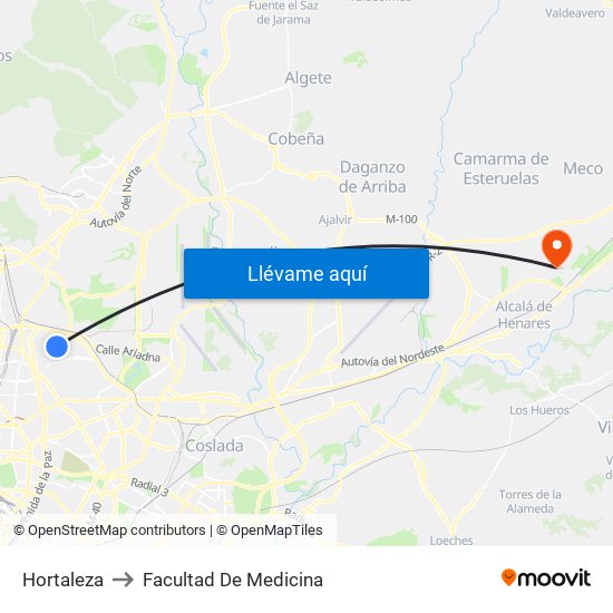Hortaleza to Facultad De Medicina map