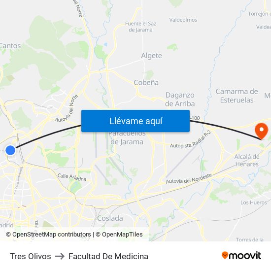 Tres Olivos to Facultad De Medicina map