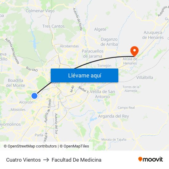 Cuatro Vientos to Facultad De Medicina map