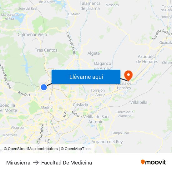 Mirasierra to Facultad De Medicina map