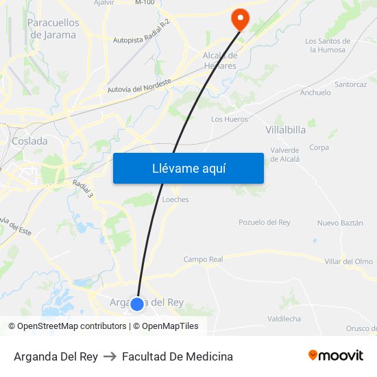 Arganda Del Rey to Facultad De Medicina map