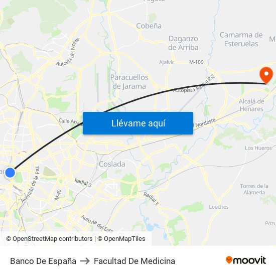 Banco De España to Facultad De Medicina map