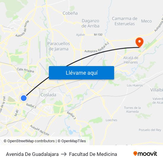 Avenida De Guadalajara to Facultad De Medicina map