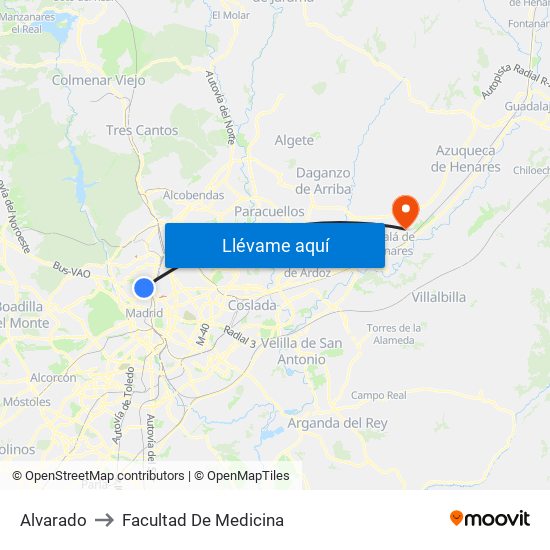 Alvarado to Facultad De Medicina map