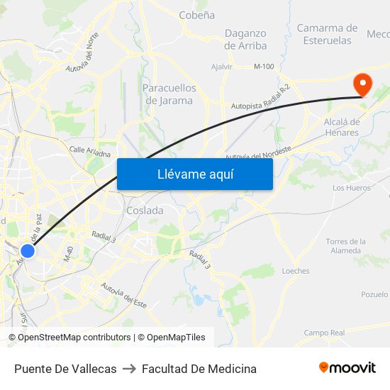 Puente De Vallecas to Facultad De Medicina map