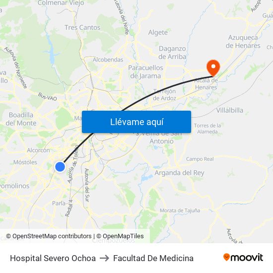 Hospital Severo Ochoa to Facultad De Medicina map