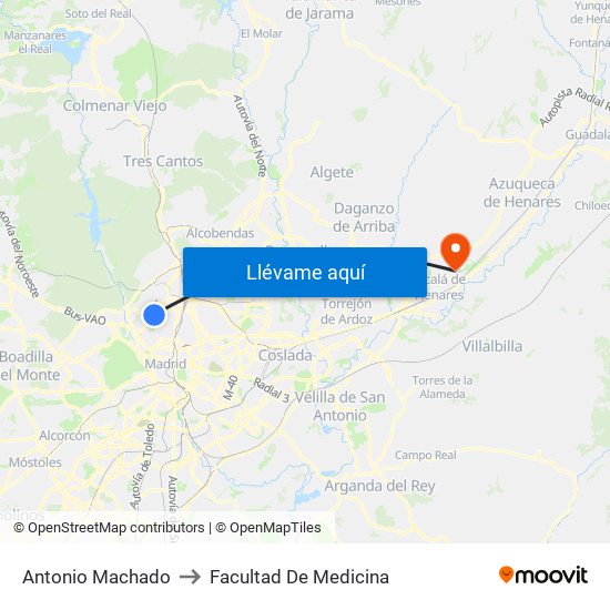Antonio Machado to Facultad De Medicina map