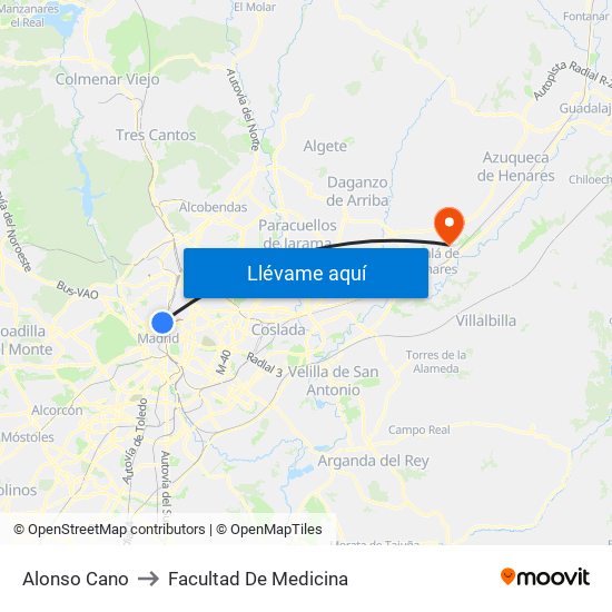 Alonso Cano to Facultad De Medicina map