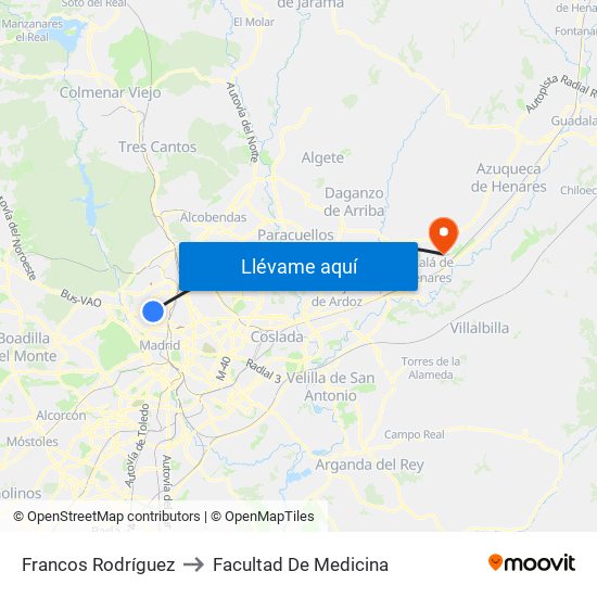 Francos Rodríguez to Facultad De Medicina map
