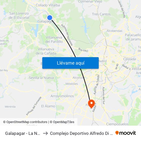Galapagar - La Navata to Complejo Deportivo Alfredo Di Stéfano map