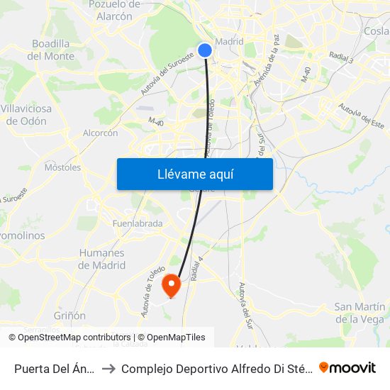 Puerta Del Ángel to Complejo Deportivo Alfredo Di Stéfano map