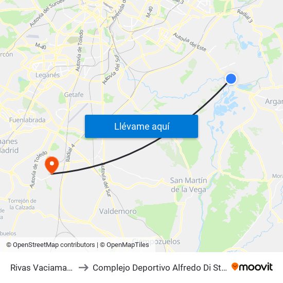 Rivas Vaciamadrid to Complejo Deportivo Alfredo Di Stéfano map