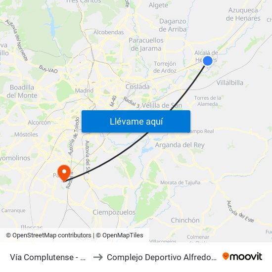 Vía Complutense - Brihuega to Complejo Deportivo Alfredo Di Stéfano map