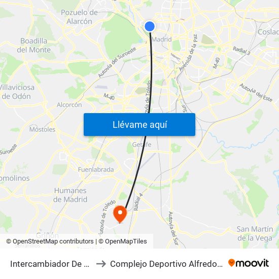 Intercambiador De Moncloa to Complejo Deportivo Alfredo Di Stéfano map