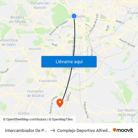 Intercambiador De Príncipe Pío to Complejo Deportivo Alfredo Di Stéfano map