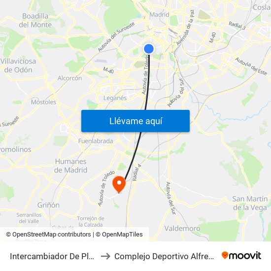 Intercambiador De Plaza Elíptica to Complejo Deportivo Alfredo Di Stéfano map