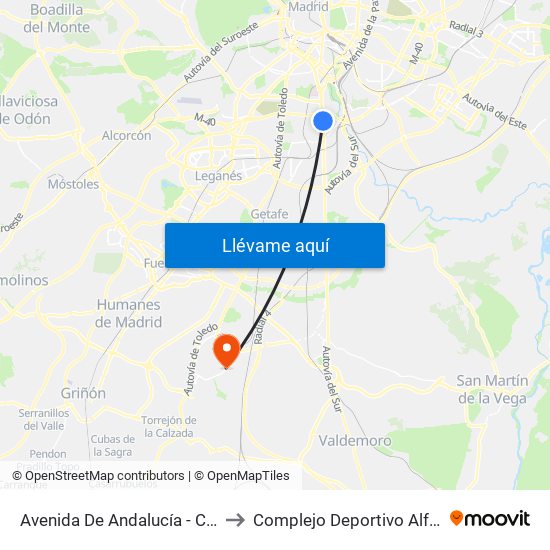 Avenida De Andalucía - Centro Comercial to Complejo Deportivo Alfredo Di Stéfano map