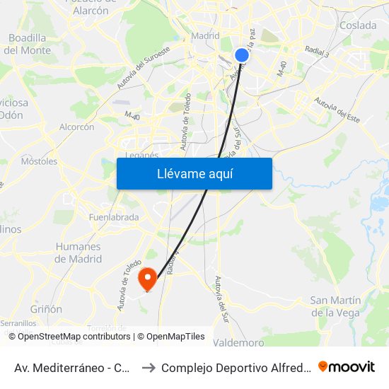 Av. Mediterráneo - Conde Casal to Complejo Deportivo Alfredo Di Stéfano map