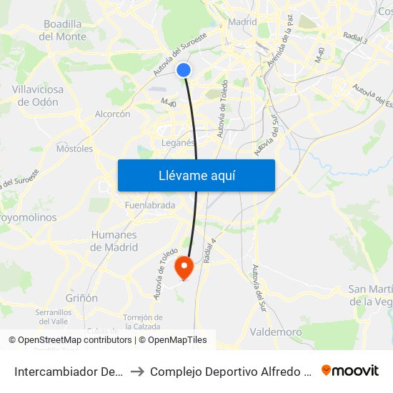 Intercambiador De Aluche to Complejo Deportivo Alfredo Di Stéfano map