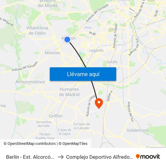Berlín - Est. Alcorcón Central to Complejo Deportivo Alfredo Di Stéfano map