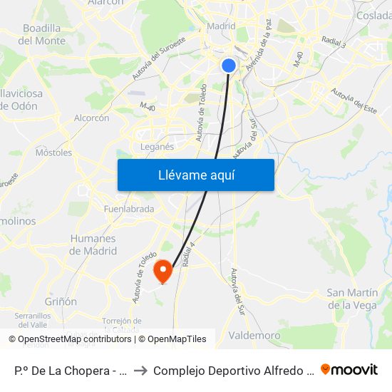 P.º De La Chopera - Legazpi to Complejo Deportivo Alfredo Di Stéfano map