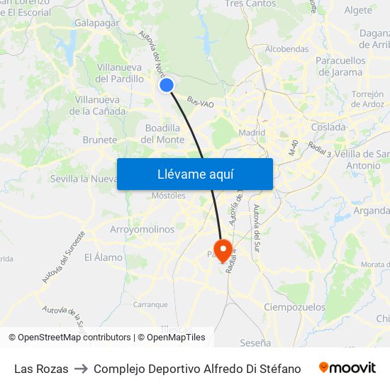 Las Rozas to Complejo Deportivo Alfredo Di Stéfano map