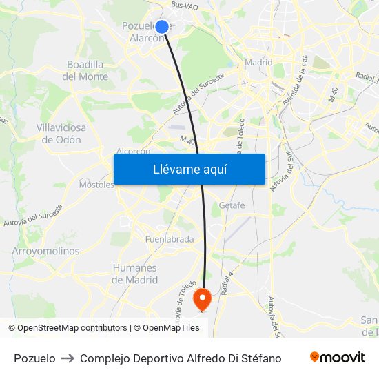 Pozuelo to Complejo Deportivo Alfredo Di Stéfano map