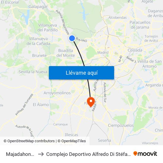 Majadahonda to Complejo Deportivo Alfredo Di Stéfano map
