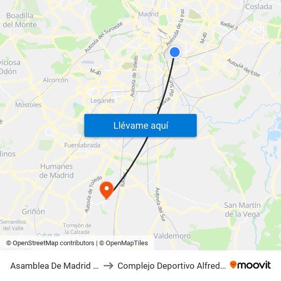 Asamblea De Madrid - Entrevías to Complejo Deportivo Alfredo Di Stéfano map