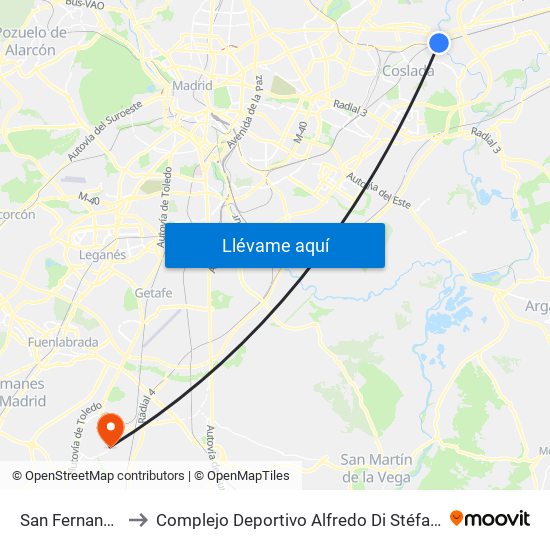 San Fernando to Complejo Deportivo Alfredo Di Stéfano map