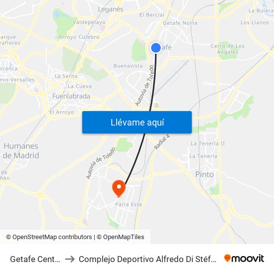 Getafe Centro to Complejo Deportivo Alfredo Di Stéfano map