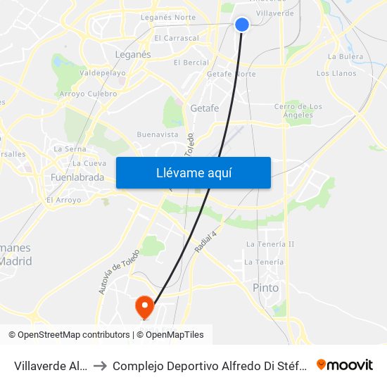 Villaverde Alto to Complejo Deportivo Alfredo Di Stéfano map