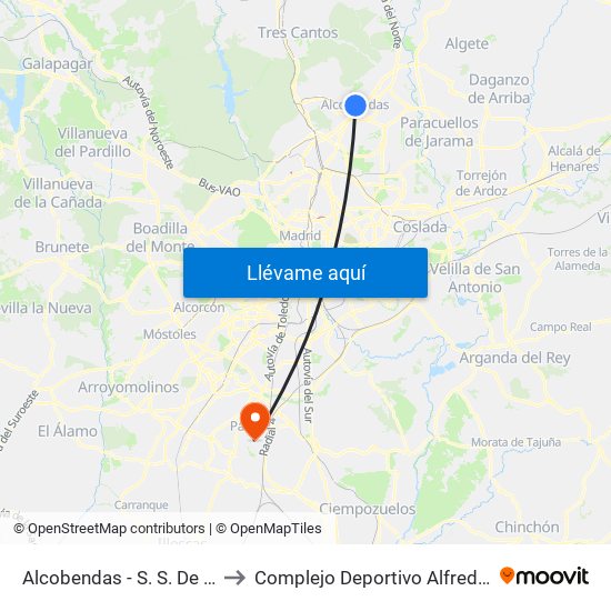 Alcobendas - S. S. De Los Reyes to Complejo Deportivo Alfredo Di Stéfano map