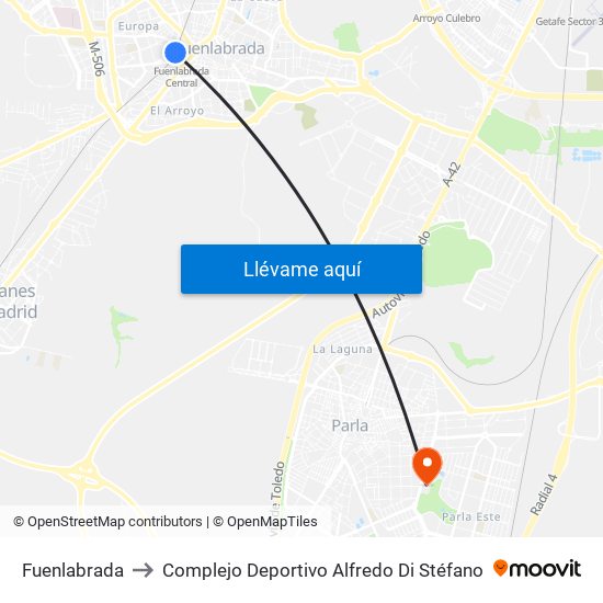 Fuenlabrada to Complejo Deportivo Alfredo Di Stéfano map