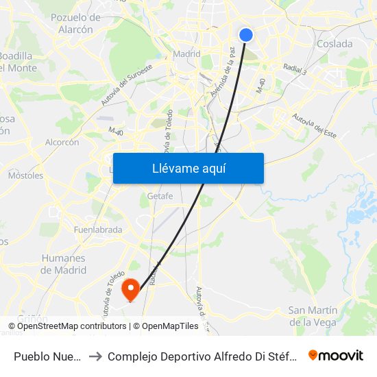 Pueblo Nuevo to Complejo Deportivo Alfredo Di Stéfano map