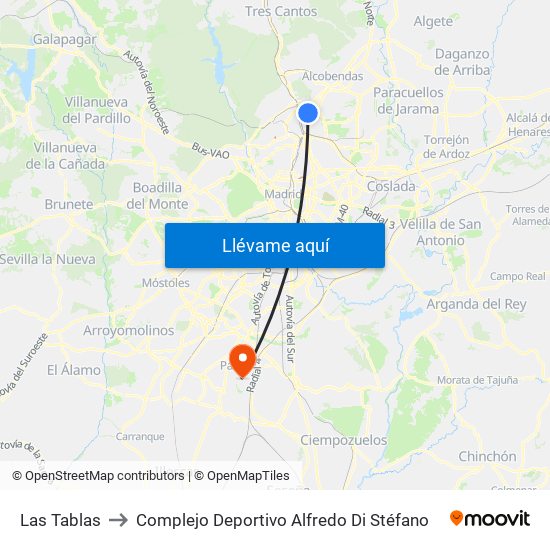 Las Tablas to Complejo Deportivo Alfredo Di Stéfano map