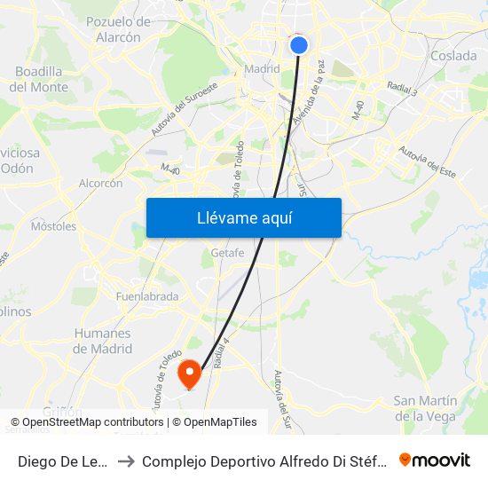 Diego De León to Complejo Deportivo Alfredo Di Stéfano map